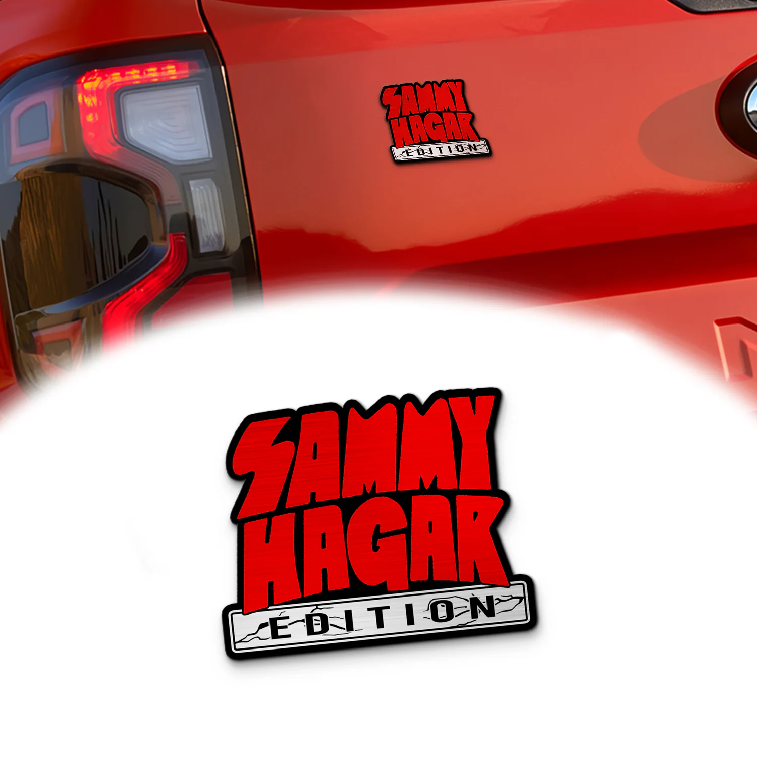 Sammy Hagar Edition Custom Car Emblem, Brushed Metal Badge for Car Rear, Silver