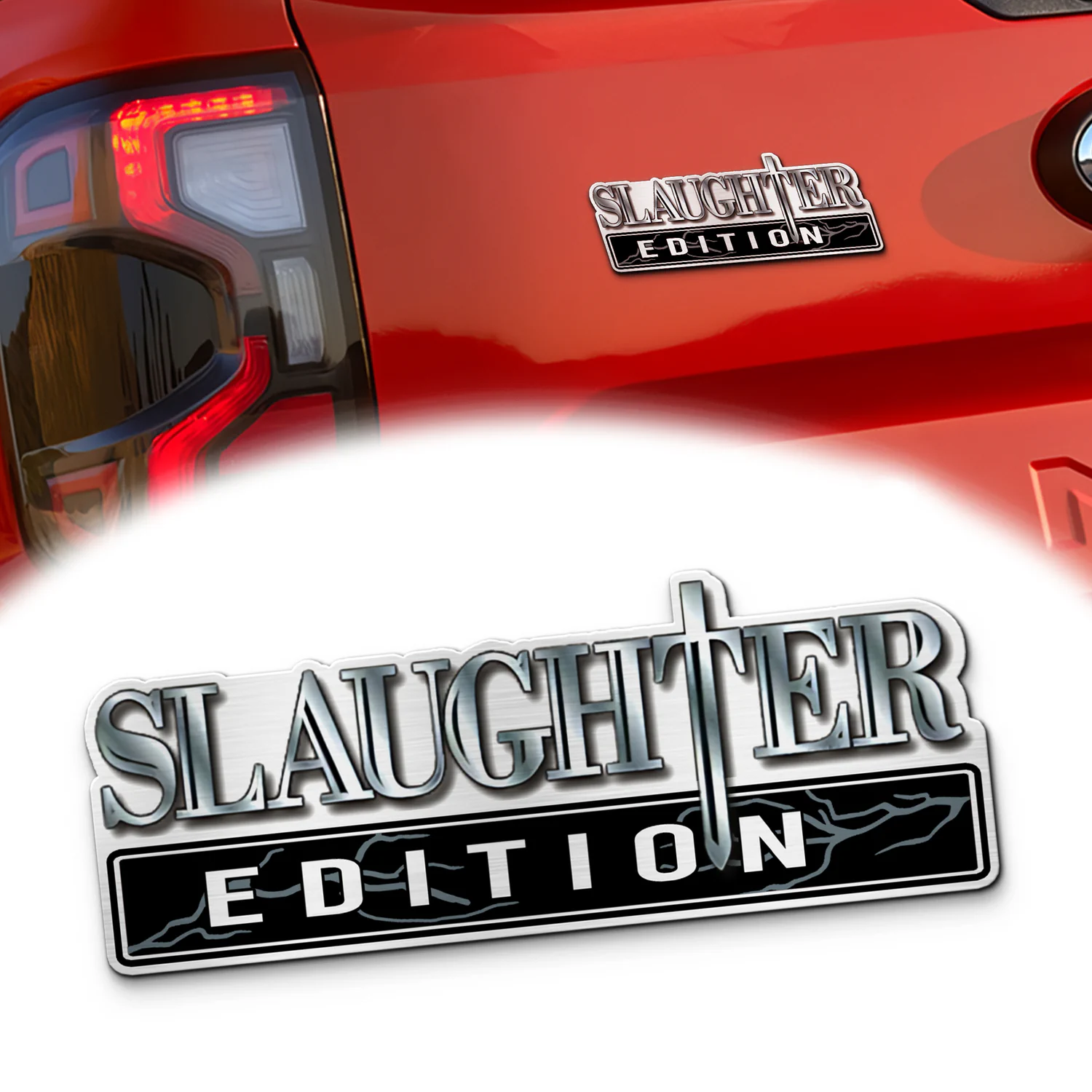Slaughter Edition Car Emblem, Brushed Metal Badge for Car Rear, Silver