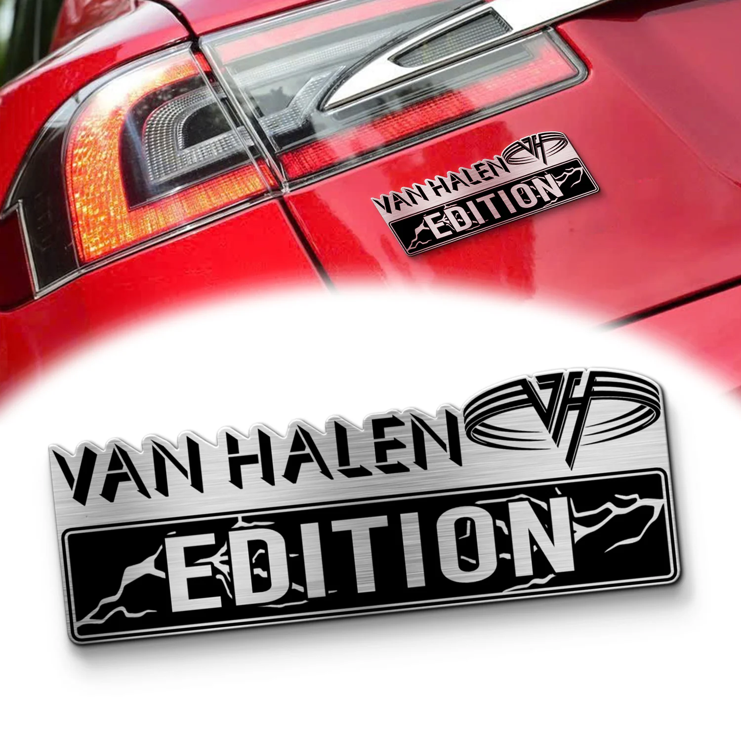 Van Halen Edition Car Name Emblem Version 2, Brushed Metal Badge for Car Rear, Silver