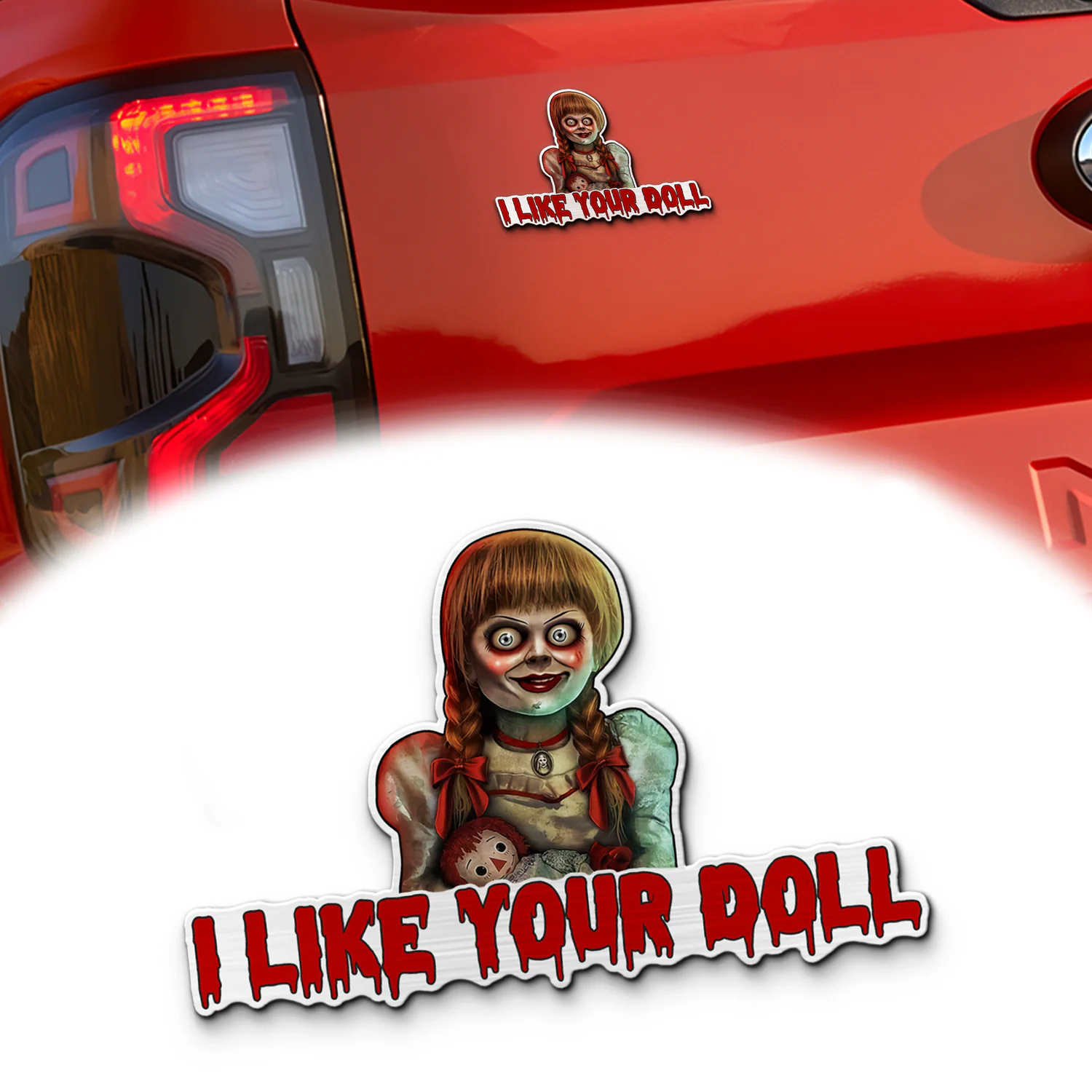Annabelle Signature Quote Laser Engraved Car Emblem, Custom Personalized Horror Movie Car Badge, Fits Most Vehicles