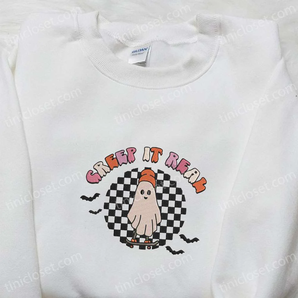 Vintage Creep It Real Ghost Halloween Embroidered Sweatshirt, Halloween Embroidered Shirt, Best Halloween Gift Ideas