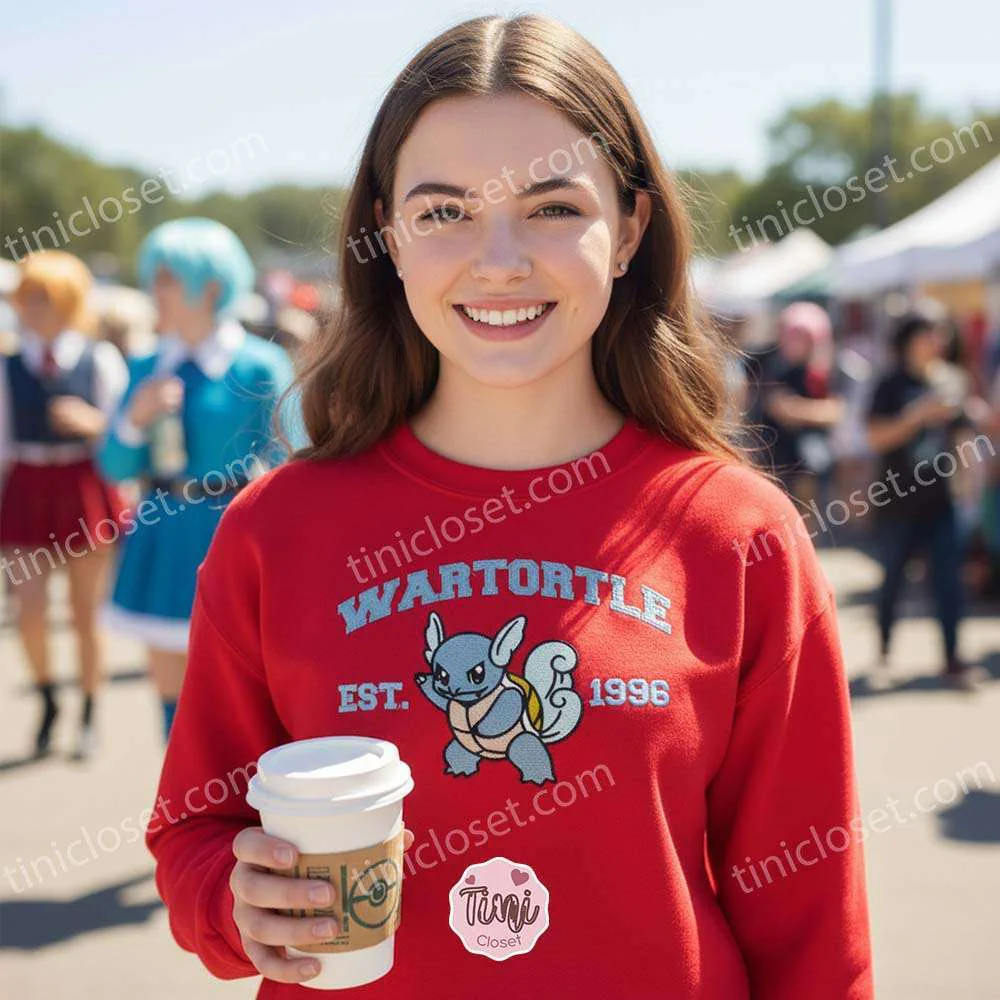 Wartortle Embroidered Sweatshirt, Vintage Est. 1996 Pokemon Crewneck, Kanto Water Type Pullover