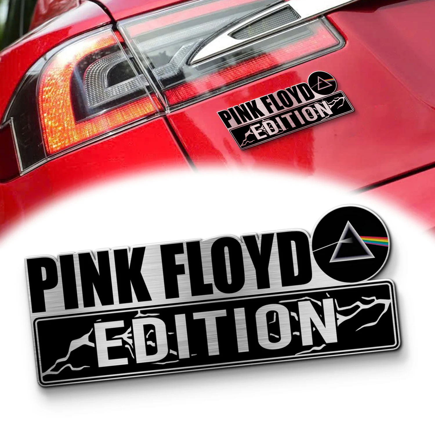 Pink Floyd Inspired Car Emblem, Brushed Metal Badge for Car Rear, Silver