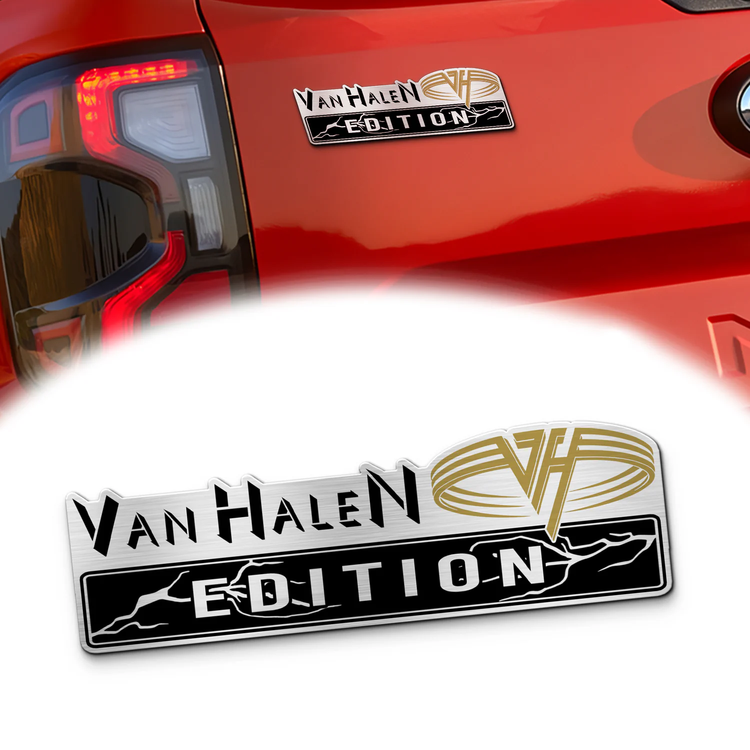 Van Halen Edition Car Name Emblem Version 3, Brushed Metal Badge for Car Rear, Silver