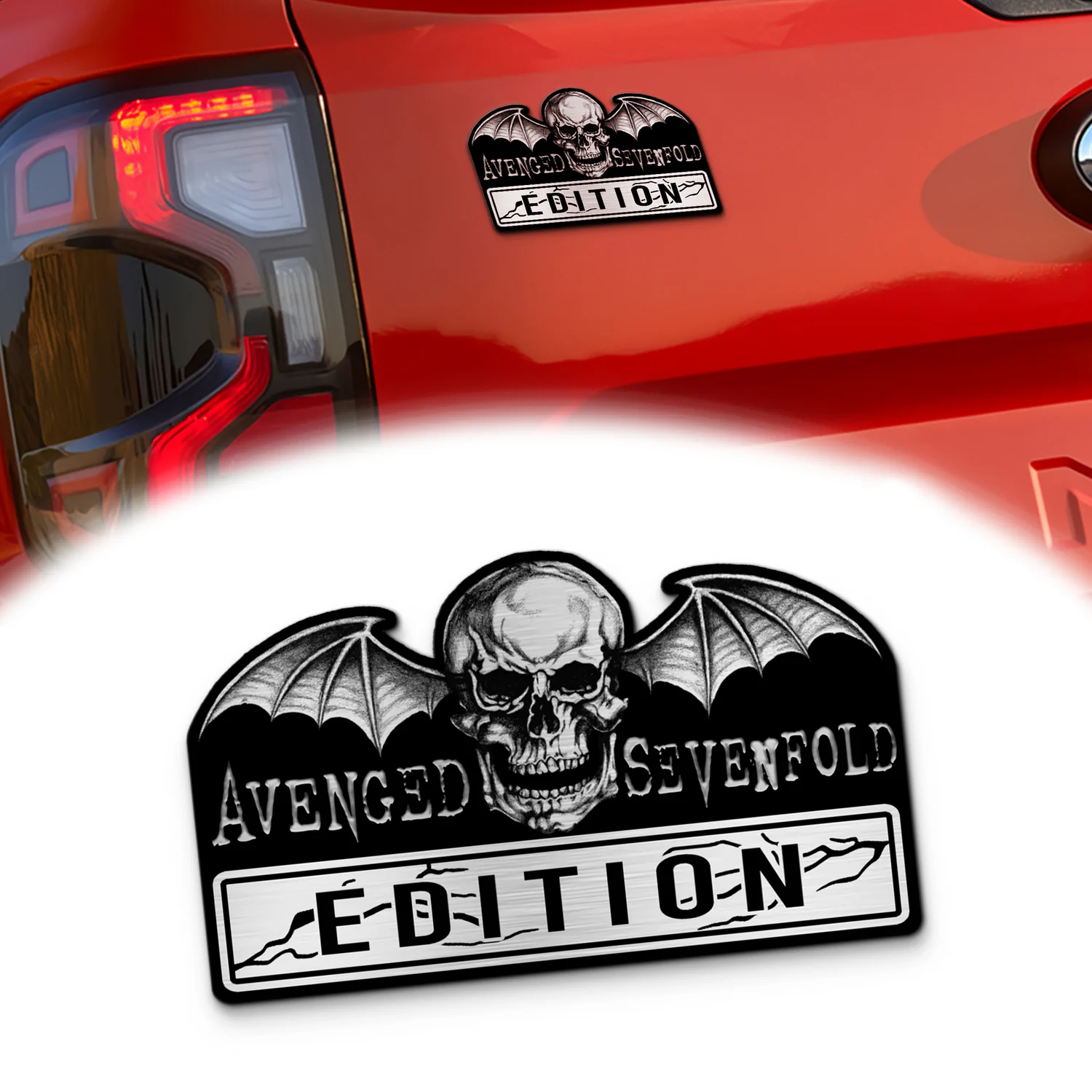 Avenged Sevenfold Edition Car Emblem, Brushed Metal Badge for Car Rear, Silver