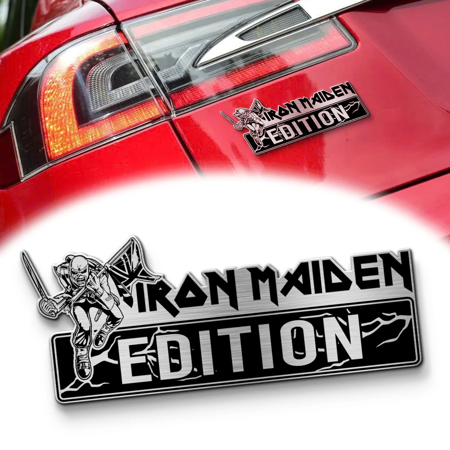 The Trooper Edition Album Piece of Mind Car Name Emblem, Brushed Metal Badge for Car Rear, Silver