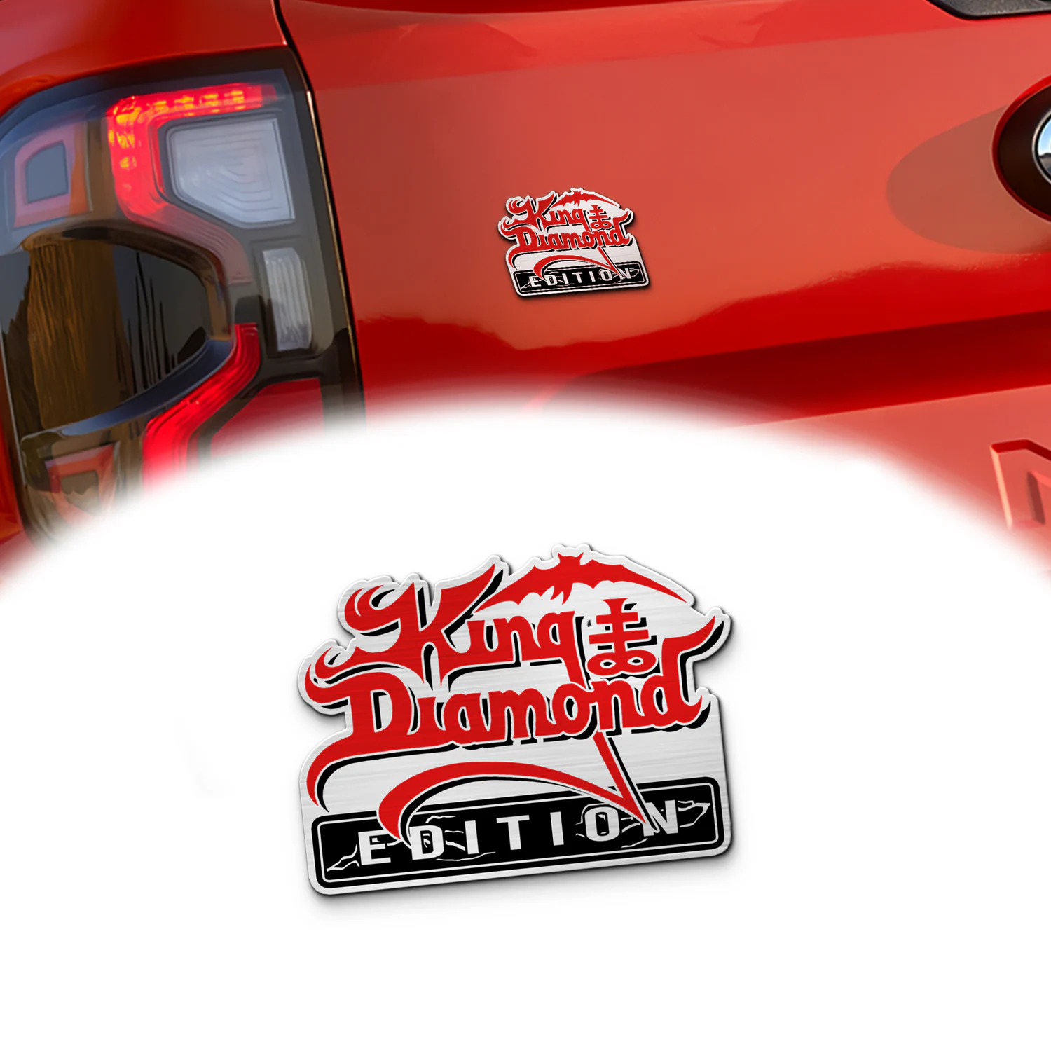 King Diamond Edition Custom Car Emblem, Brushed Metal Badge for Car Rear, Silver