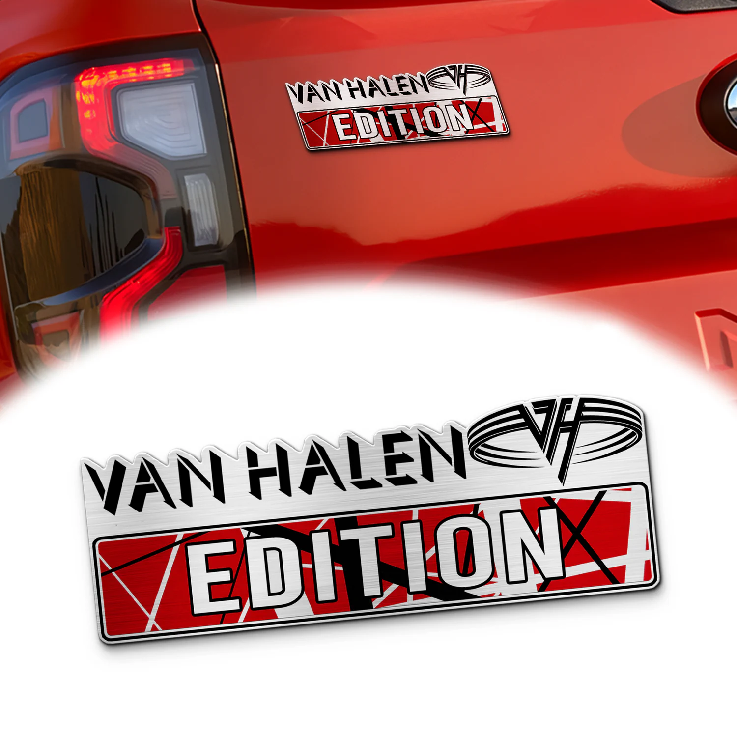 Van Halen Edition Car Name Emblem Version 6, Brushed Metal Badge for Car Rear, Silver