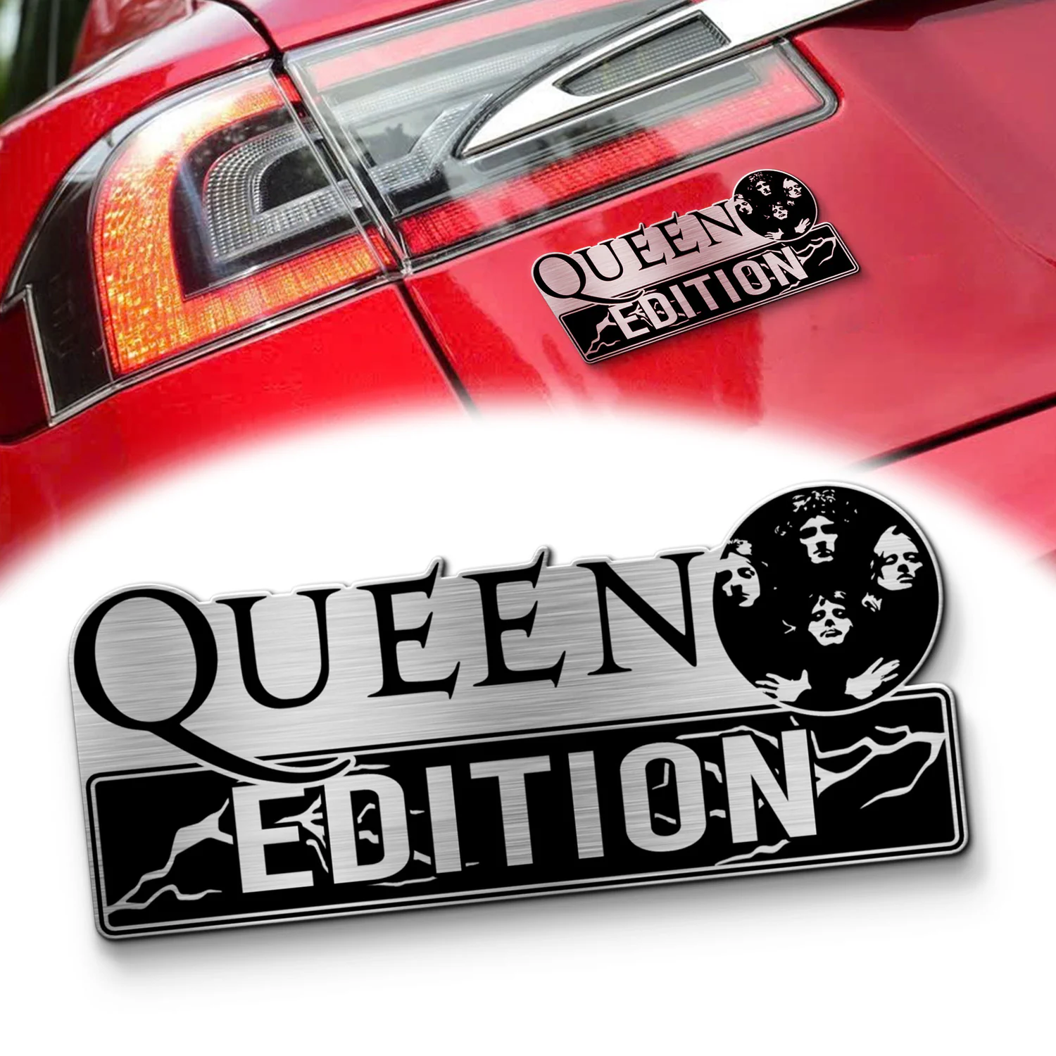 Queen Band Edition Laser Engraved Car Name Emblem, Brushed Metal Badge for Car Rear, Silver