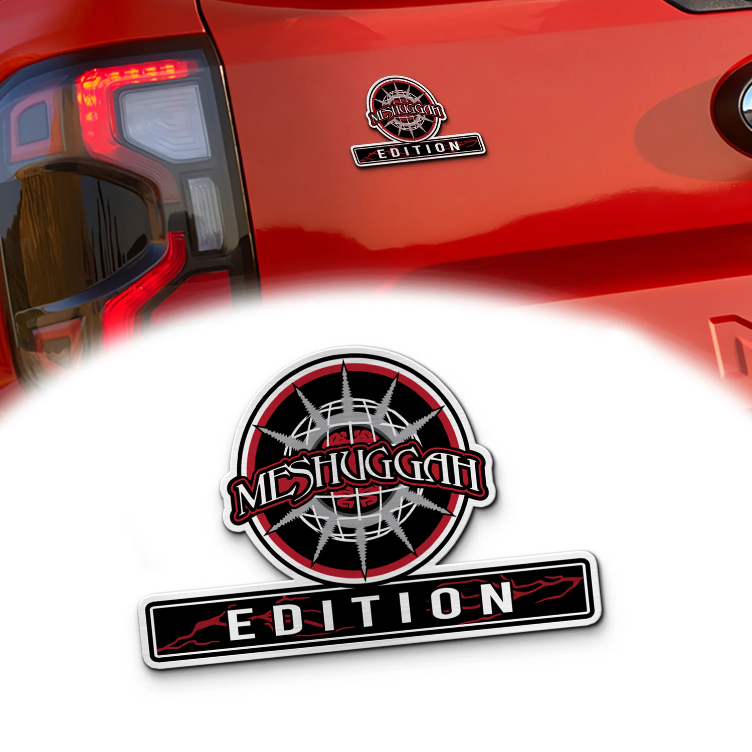 Meshuggah Edition Custom Car Emblem, Brushed Metal Badge for Car Rear, Silver