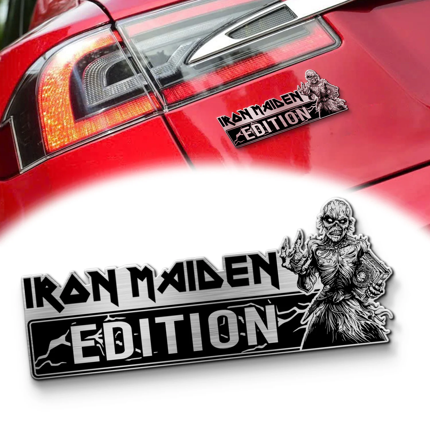 The Book of Souls Edition Laser Engraved Car Name Emblem, Brushed Metal Badge for Car Rear, Silver