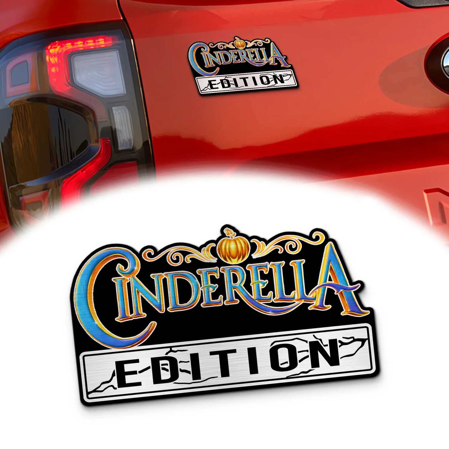 Cinderella Edition Car Emblem, Brushed Metal Badge for Car Rear, Silver