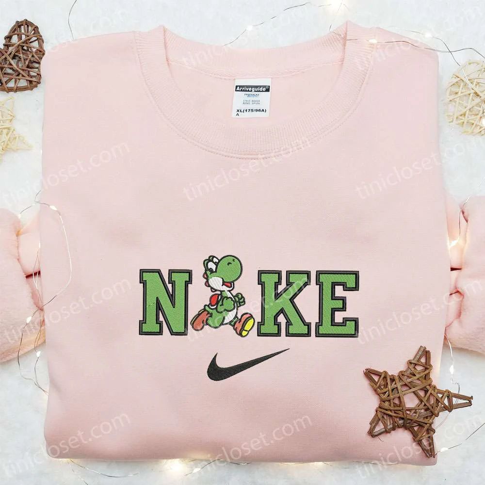 Yoshi Dinosaur Running x Nike Embroidered Shirt, Cartoon Embroidered Hoodie, Best Gift For Kids