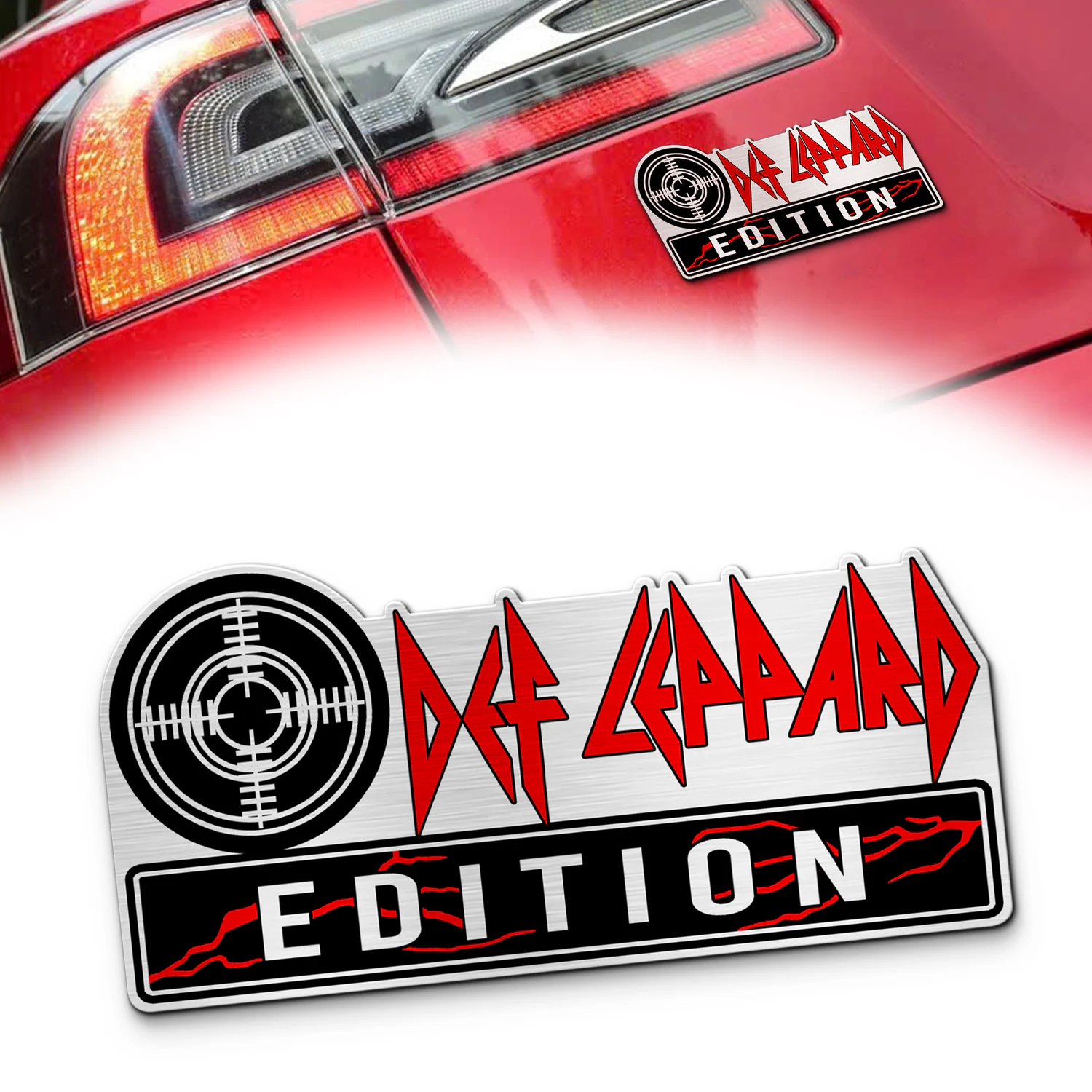 Def Leppard Edition Car Emblem, Brushed Metal Badge for Car Rear, Silver