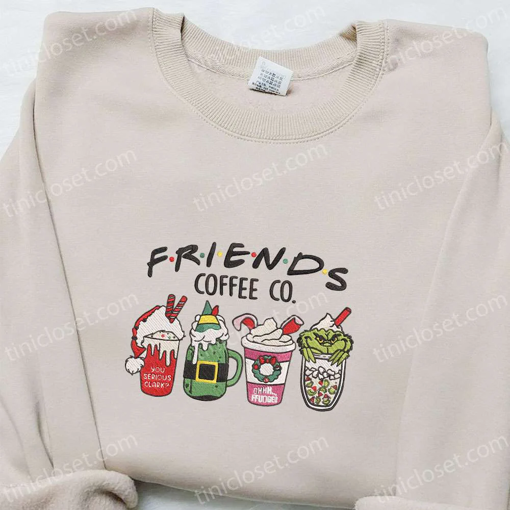 Xmas Friends Coffee Co Embroidered Sweatshirt, Christmas Embroidered Shirt, Best Holiday Gift Ideas