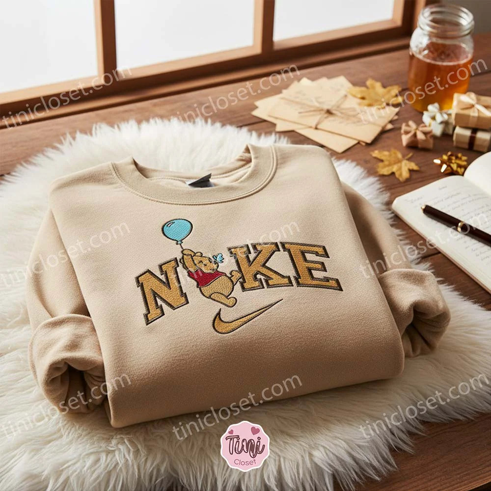 Winnie the Pooh Holding Balloon Embroidered Sweater, Disney Cartoon Embroidered Crewneck, Best Birthday Gifts