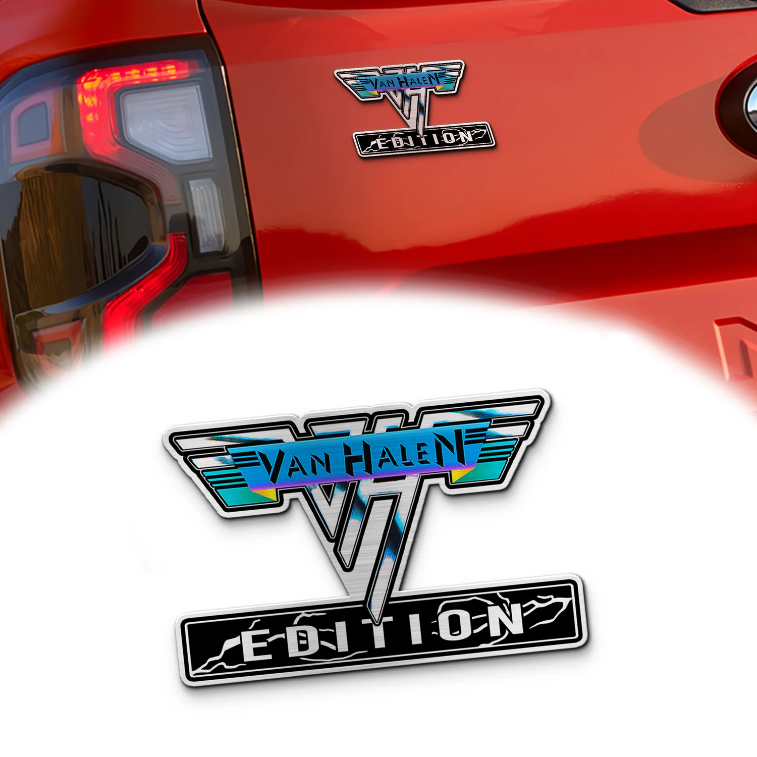 Van Halen Edition Car Name Emblem Version 5, Brushed Metal Badge for Car Rear, Silver