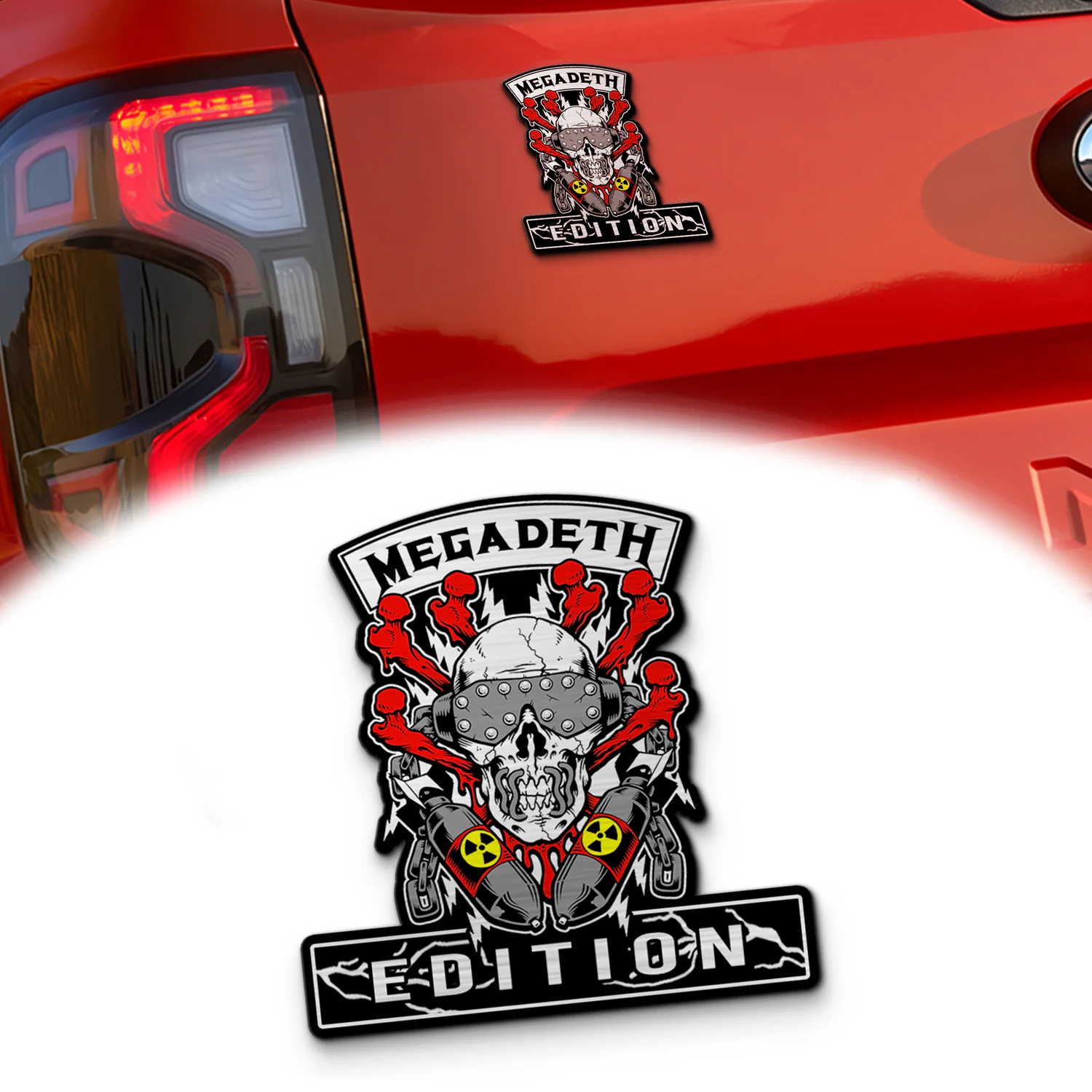 Megadeth Edition Car Name Emblem Version 2, Brushed Metal Badge for Car Rear, Silver