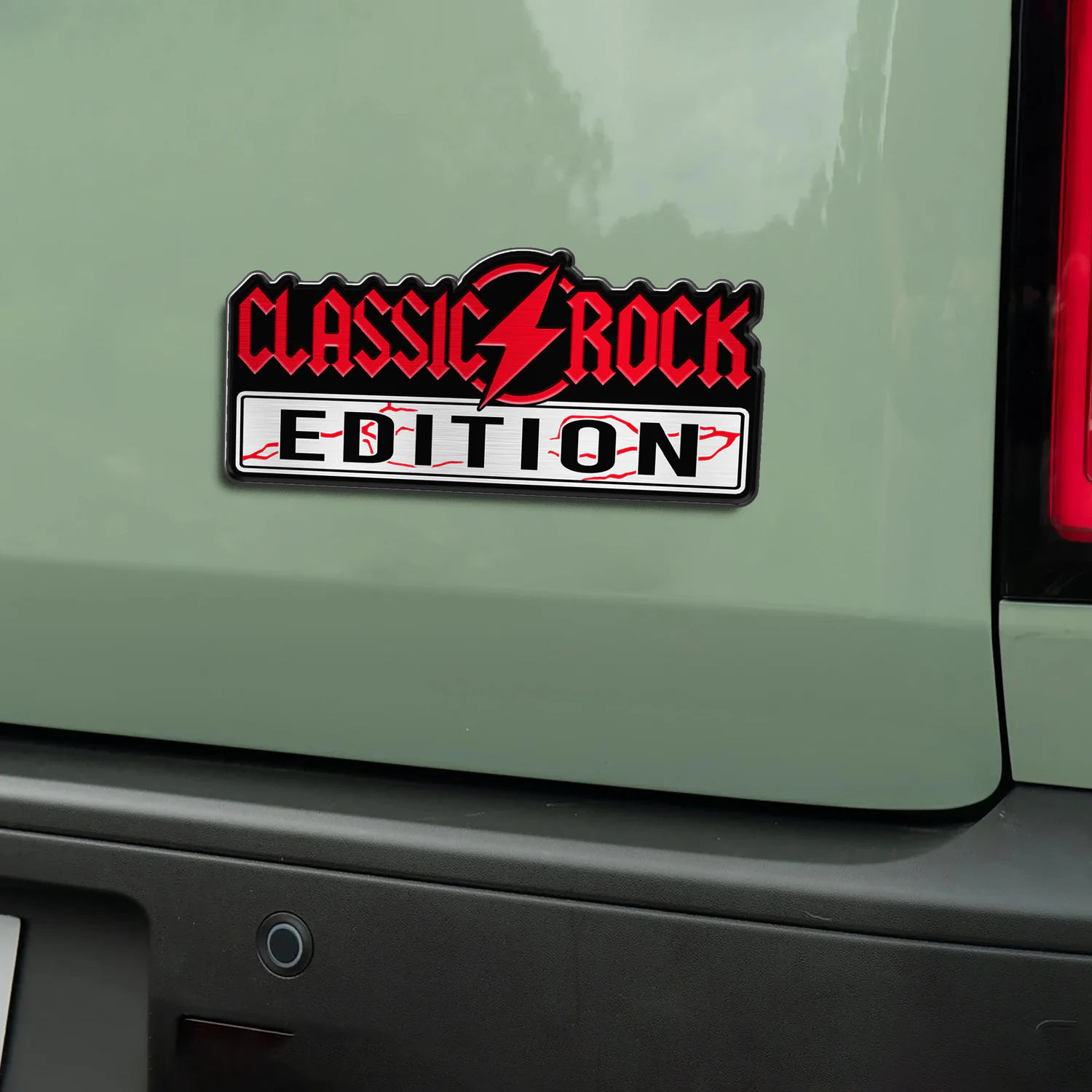 Classic Rock Edition Car Emblem, Brushed Metal Badge for Car Rear, Silver