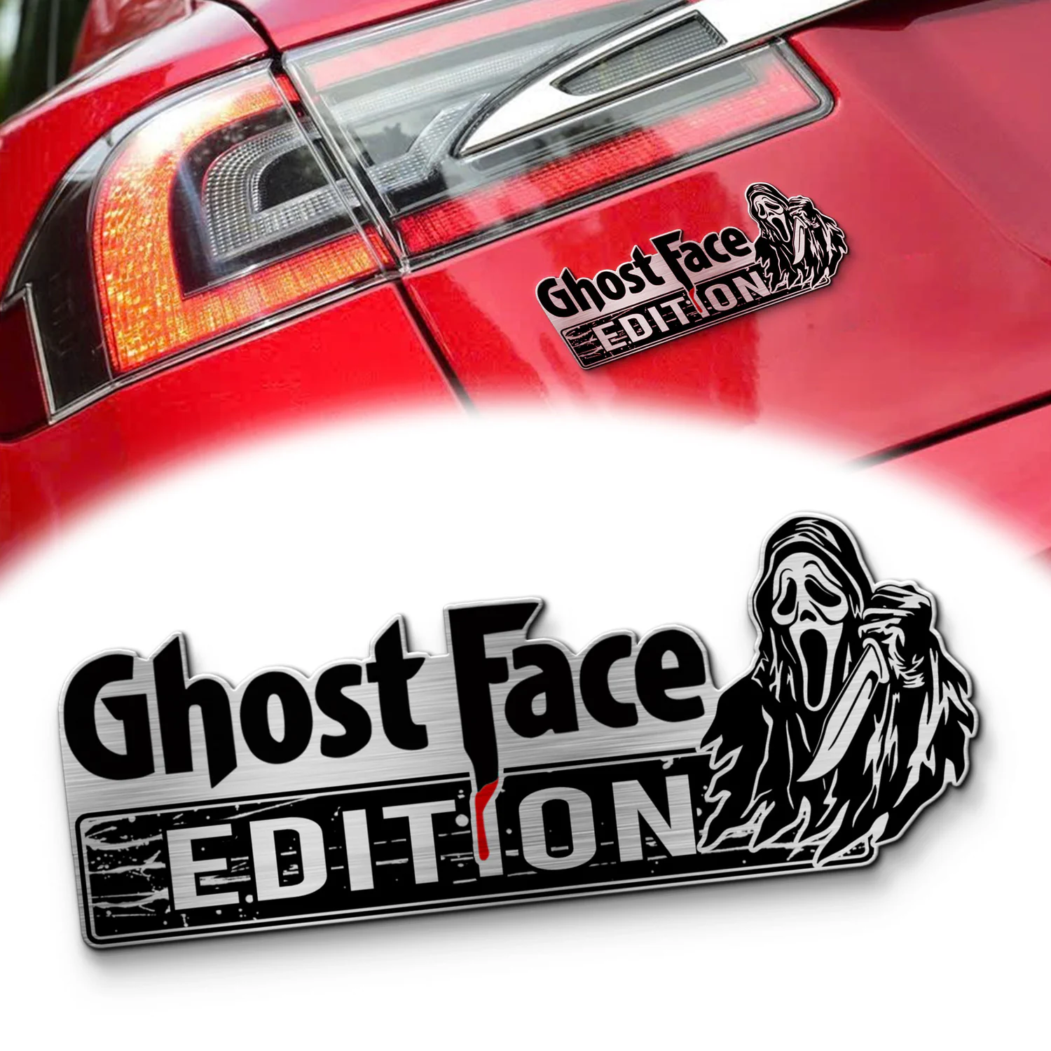 Ghostface Laser Engraved Car Name Emblem, Custom Personalized Horror Movie Car Badge, Fits Most Vehicles