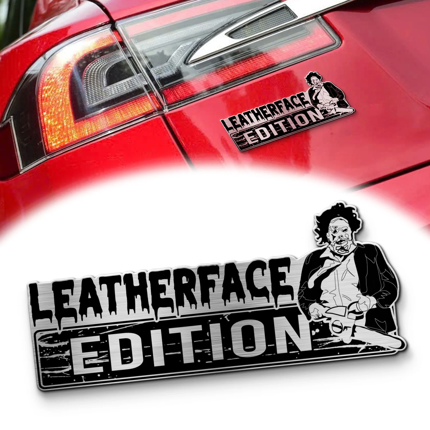Leatherface Laser Engraved Car Name Emblem, Custom Personalized Horror Movie Car Badge, Fits Most Vehicles