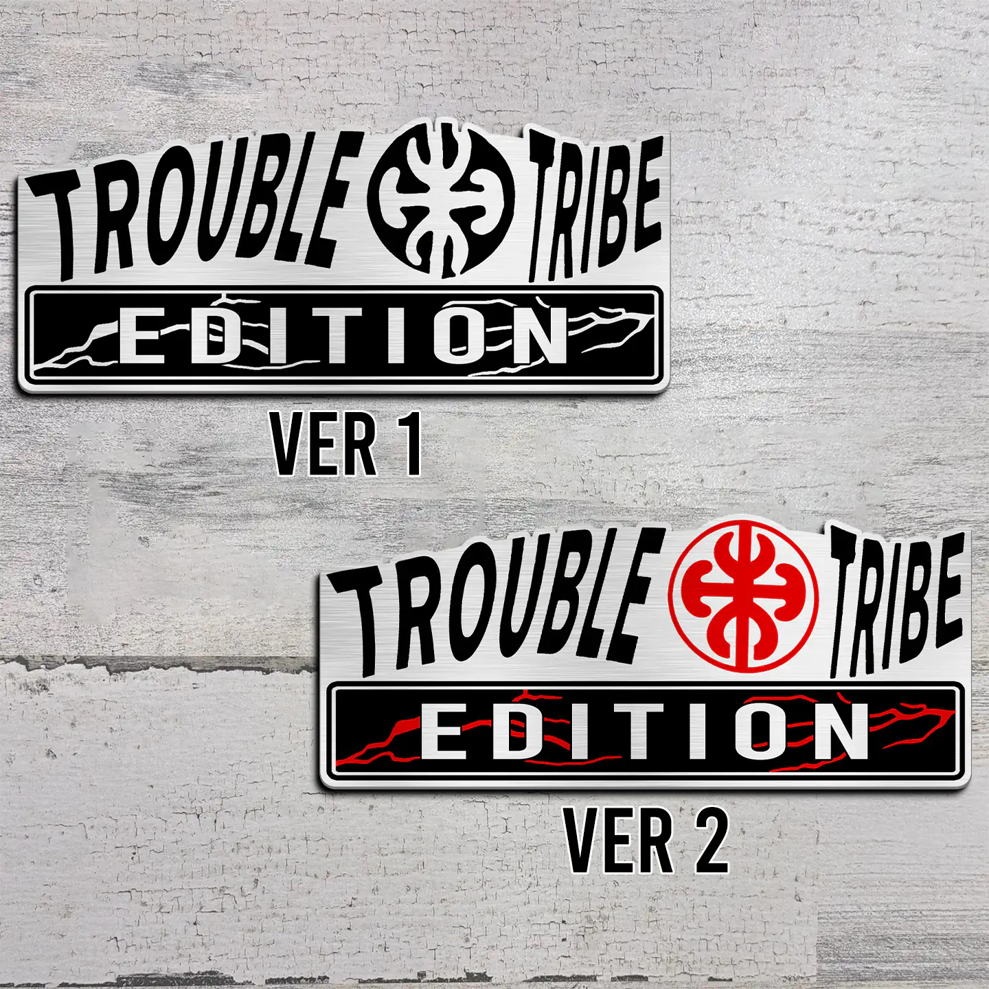 Trouble Tribe Edition Car Emblem, Brushed Metal Badge for Car Rear, Silver