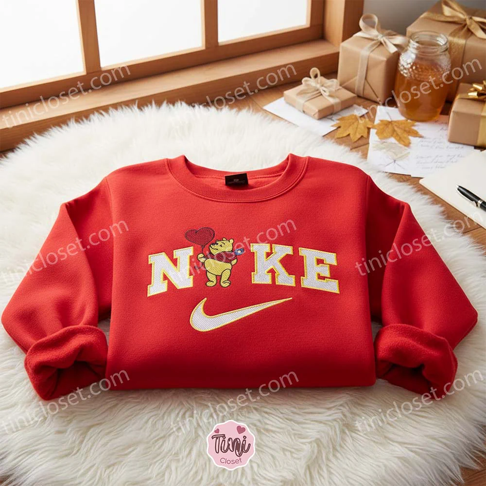 Winnie The Pooh Heart Balloon Sweatshirt, Disney Love Story Pullover, Cute Valentine Crewneck