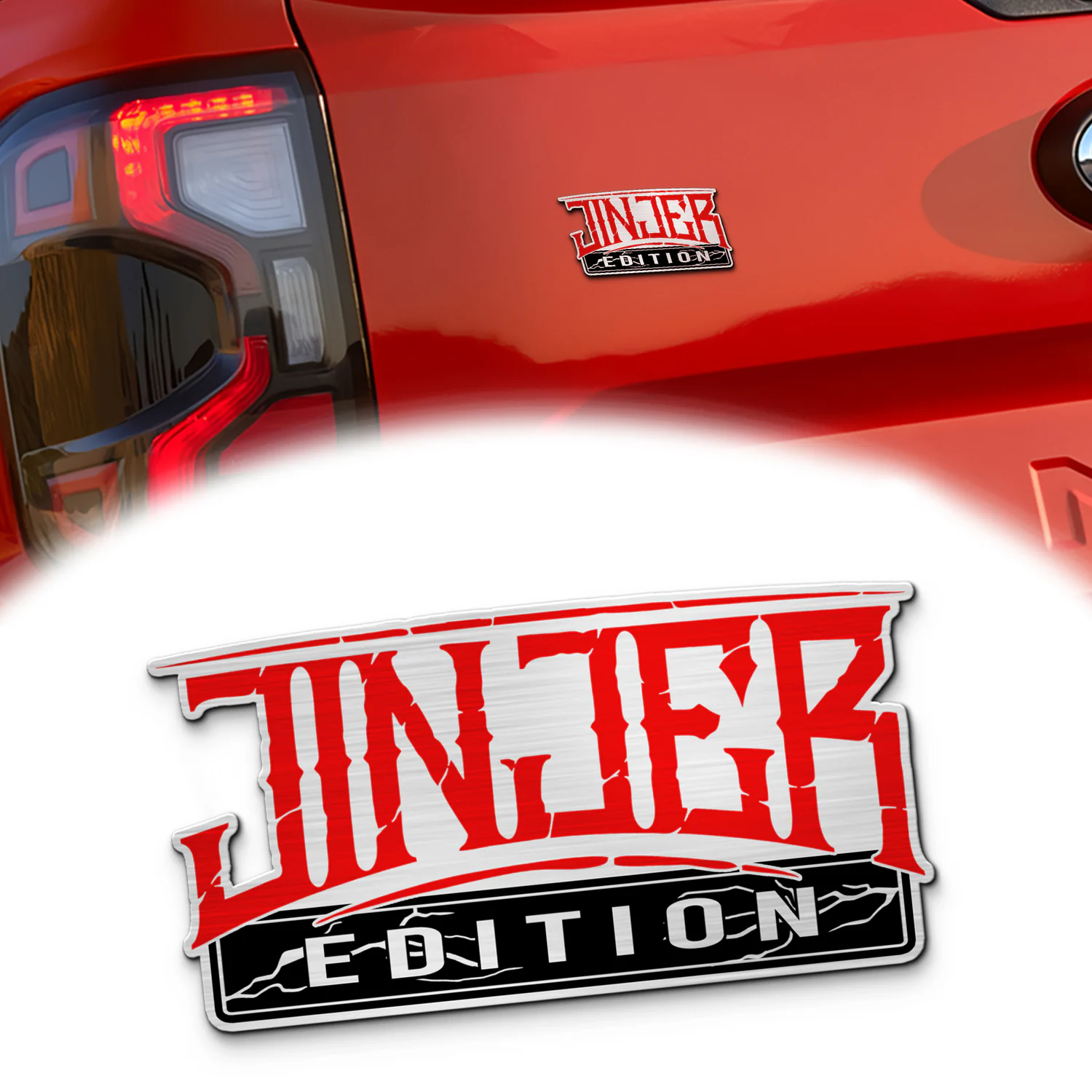Jinjer Edition Custom Car Emblem Version 1, Brushed Metal Badge for Car Rear, Silver