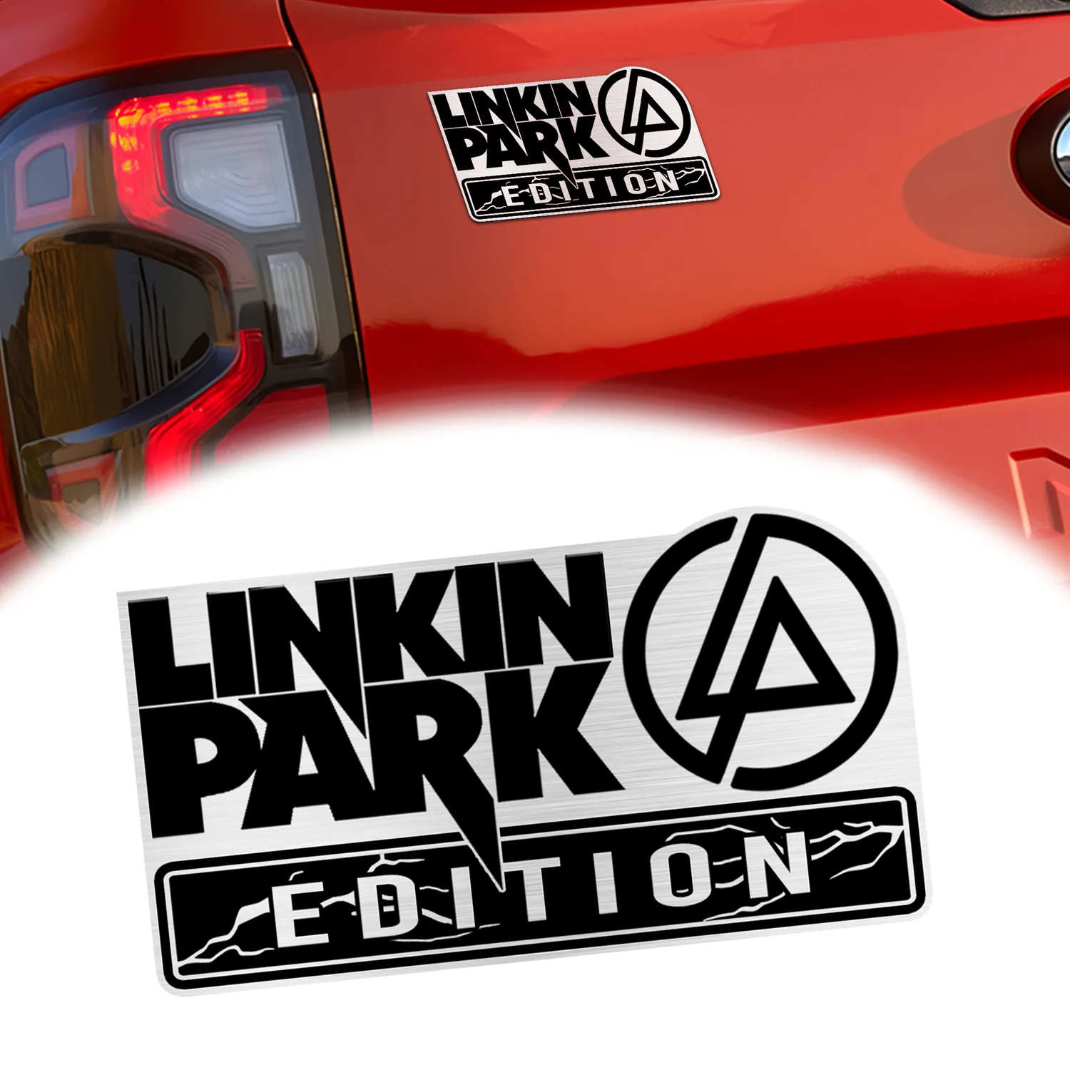 Linkin Park Edition Laser Engraved Car Emblem Version 1, Brushed Metal Badge for Car Rear, Silver