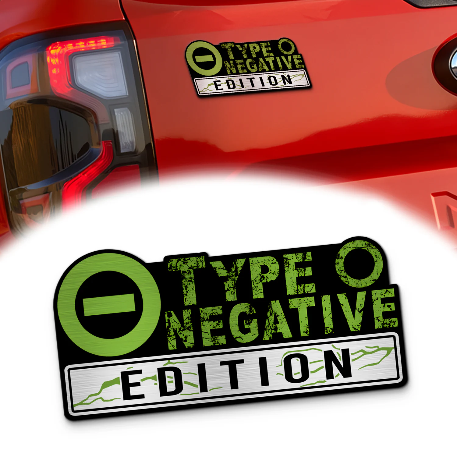 Type O Negative Edition Car Emblem, Brushed Metal Badge for Car Rear, Silver
