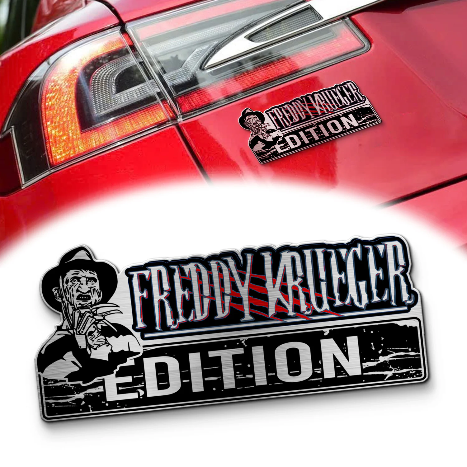 Freddy Krueger Laser Engraved Car Name Emblem, Custom Personalized Horror Movie Car Badge, Fits Most Vehicles