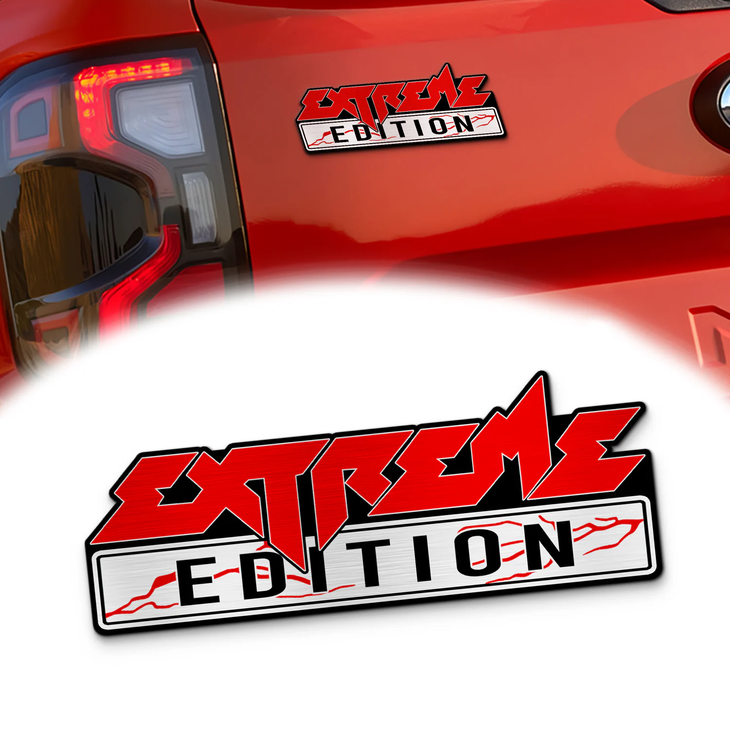 Extreme Edition Car Emblem, Brushed Metal Badge for Car Rear, Silver