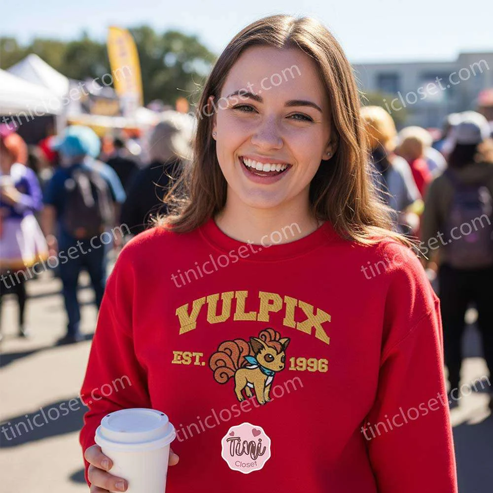 Vulpix Embroidered Sweatshirt, Vintage Est. 1996 Pokemon Crewneck, Fire Type Fox Pullover