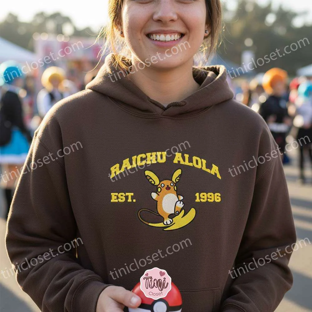 Alola Raichu Embroidered Sweatshirt, Vintage Est. 1996 Pokemon Crewneck, Sun and Moon Electric Psychic Pullover
