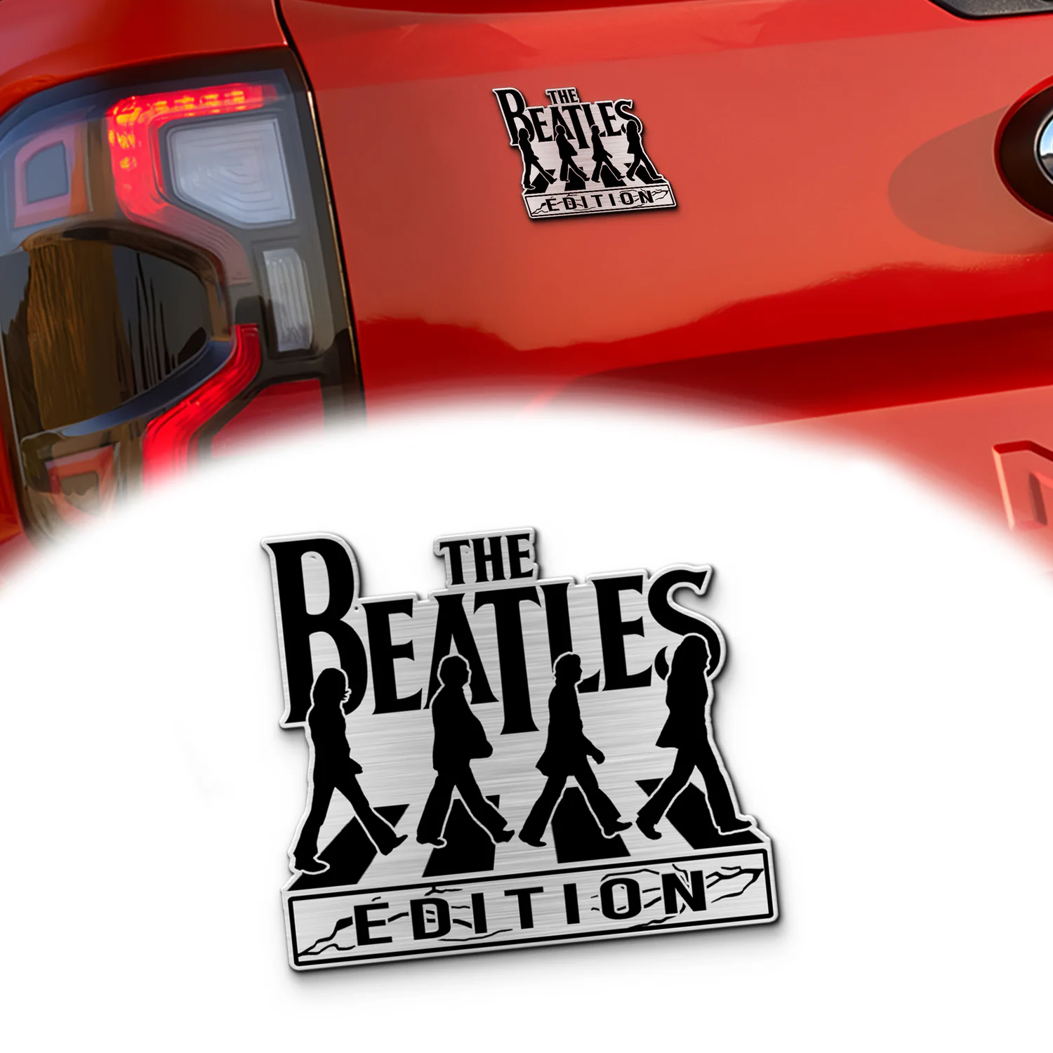The Beatles Edition Car Name Emblem Version 2, Brushed Metal Badge for Car Rear, Silver