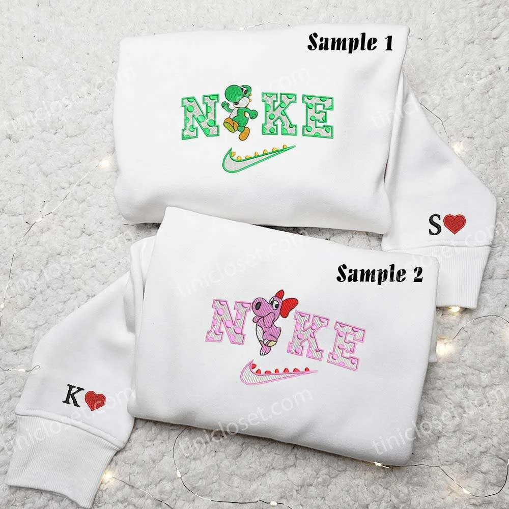 Yoshi and Birdo Dinosaur Embroidered Couples Shirts
