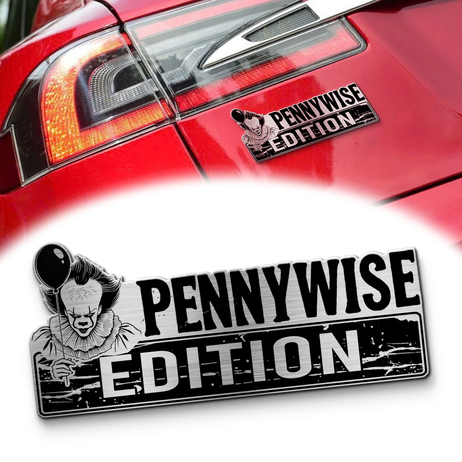 Pennywise Laser Engraved Car Name Emblem, Custom Personalized Horror Movie Car Badge, Fits Most Vehicles