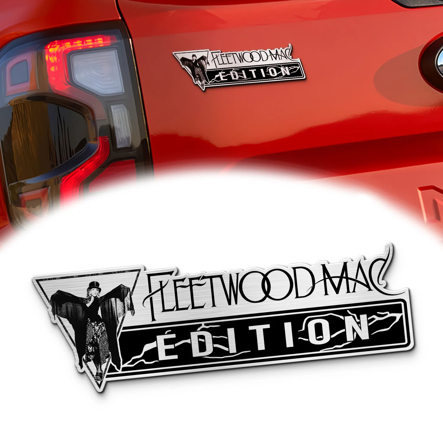 Stevie Nicks Fleetwood Mac Inspired Car Emblem, Brushed Metal Badge for Car Rear, Silver