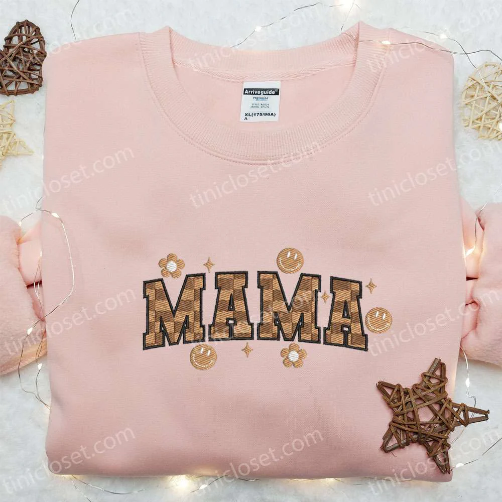 Vintage Checkered Mama Embroidered Shirt, Mother’s Day Embroidered Hoodie, Best Holiday Gift Idea