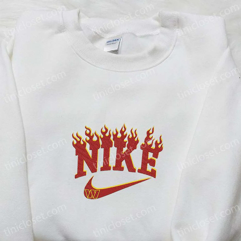 Washington Commanders x Nike Flame Embroidered Shirt, NFL Sports Embroidered Hoodie, Best Fandom Gift Ideas