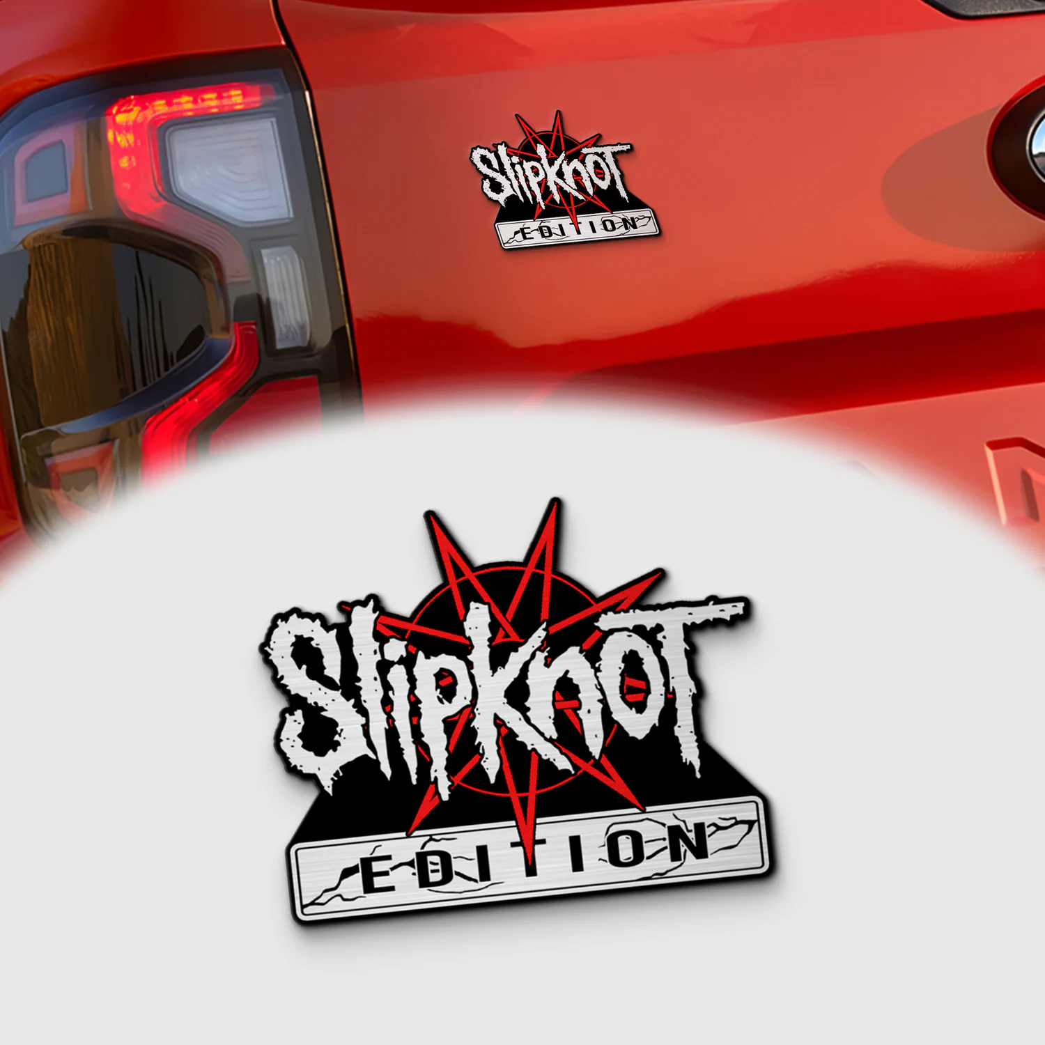 Slipknot Edition Laser Engraved Car Emblem Version 2, Brushed Metal Badge for Car Rear, Silver