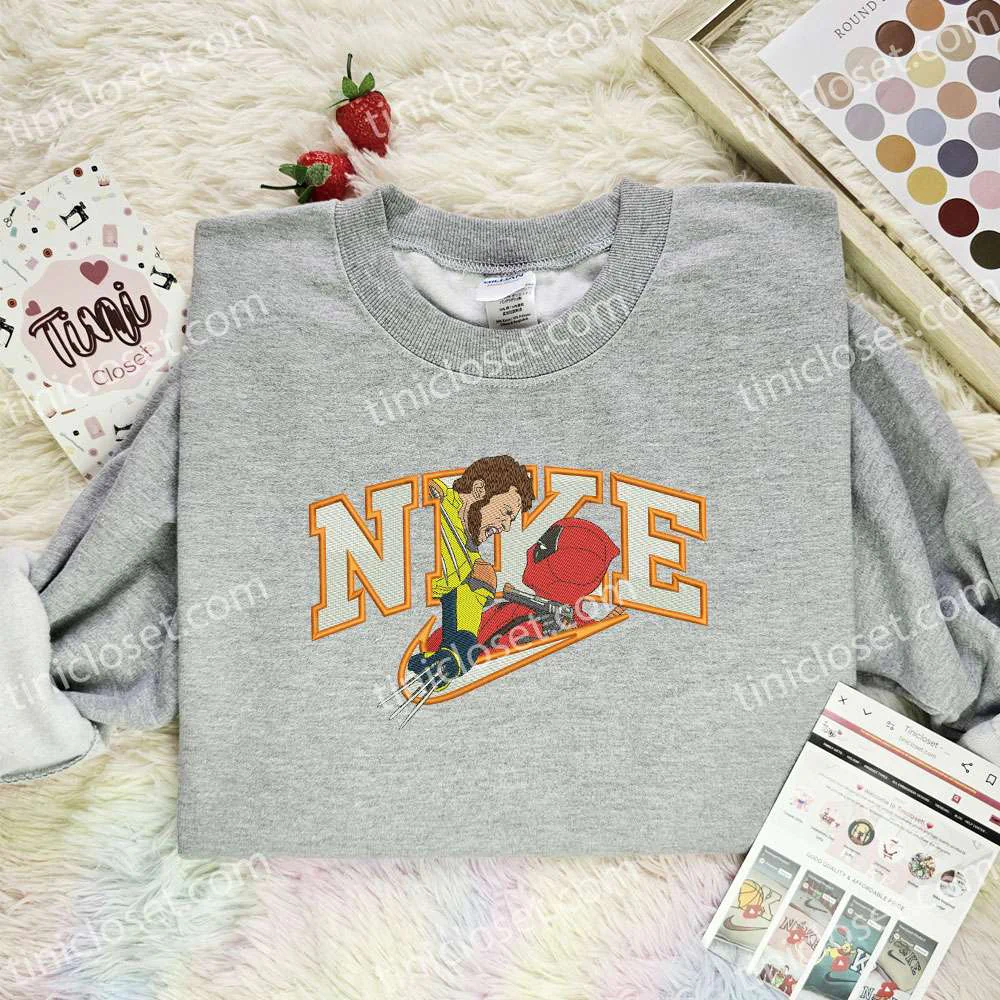 Wolverine And Deadpool Fighting x Nike Embroidered Shirt, Marvel Movie Characters Embroidered Hoodie