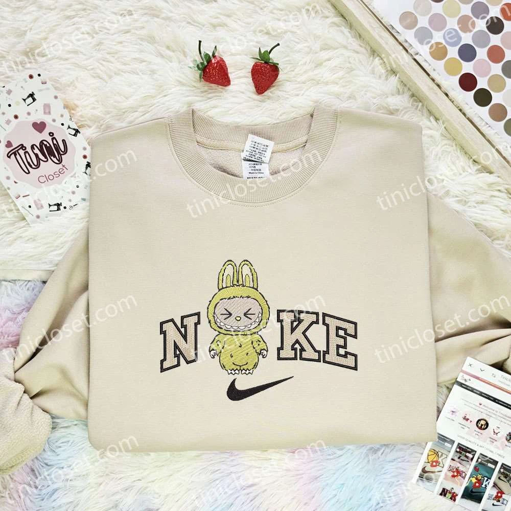 Yellow Labubu Fluffy Monster Embroidered Shirt, Art Toy Embroidered Hoodie, Best Gift Idea