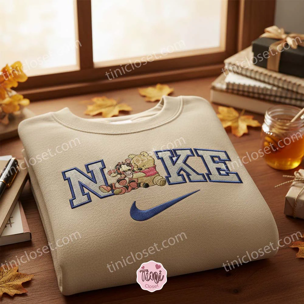 Winnie The Pooh and Tigger Embroidered Sweater, Disney Embroidered Crewneck, Cartoon Embroidered Tee