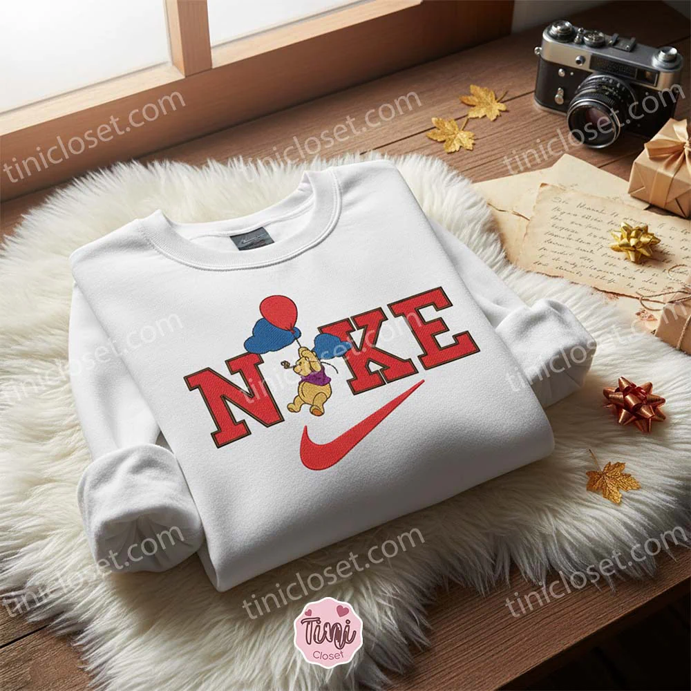 Winnie The Pooh Balloon Embroidered Shirt, Disney Embroidered Hoodie, Best Birthday Gifts