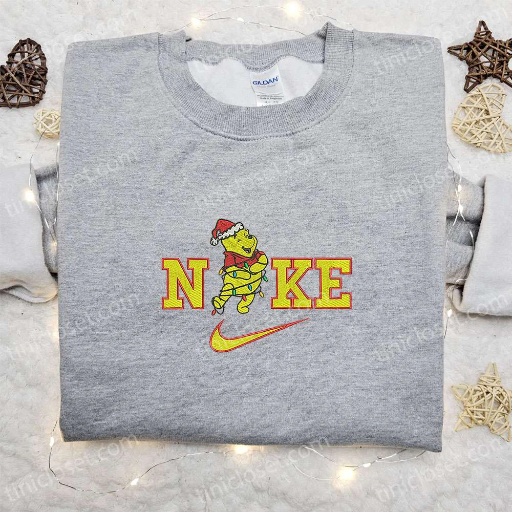 Winnie The Pooh Xmas x Nike Embroidered Shirt, Christmas Embroidered Hoodie, Best Gift Ideas For Family