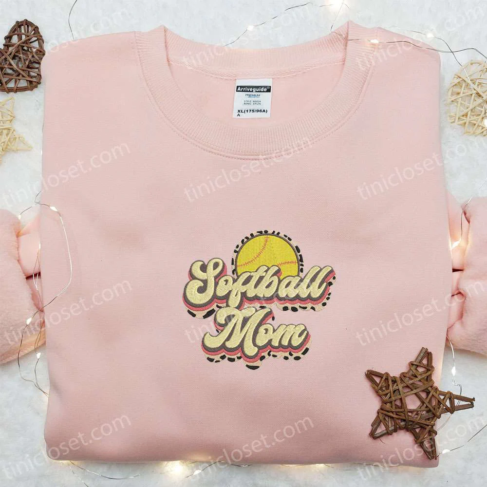 Vintage Softball Mom Embroidered Shirt, Sports Embroidered Hoodie, Best Mother’s Day Gift Idea