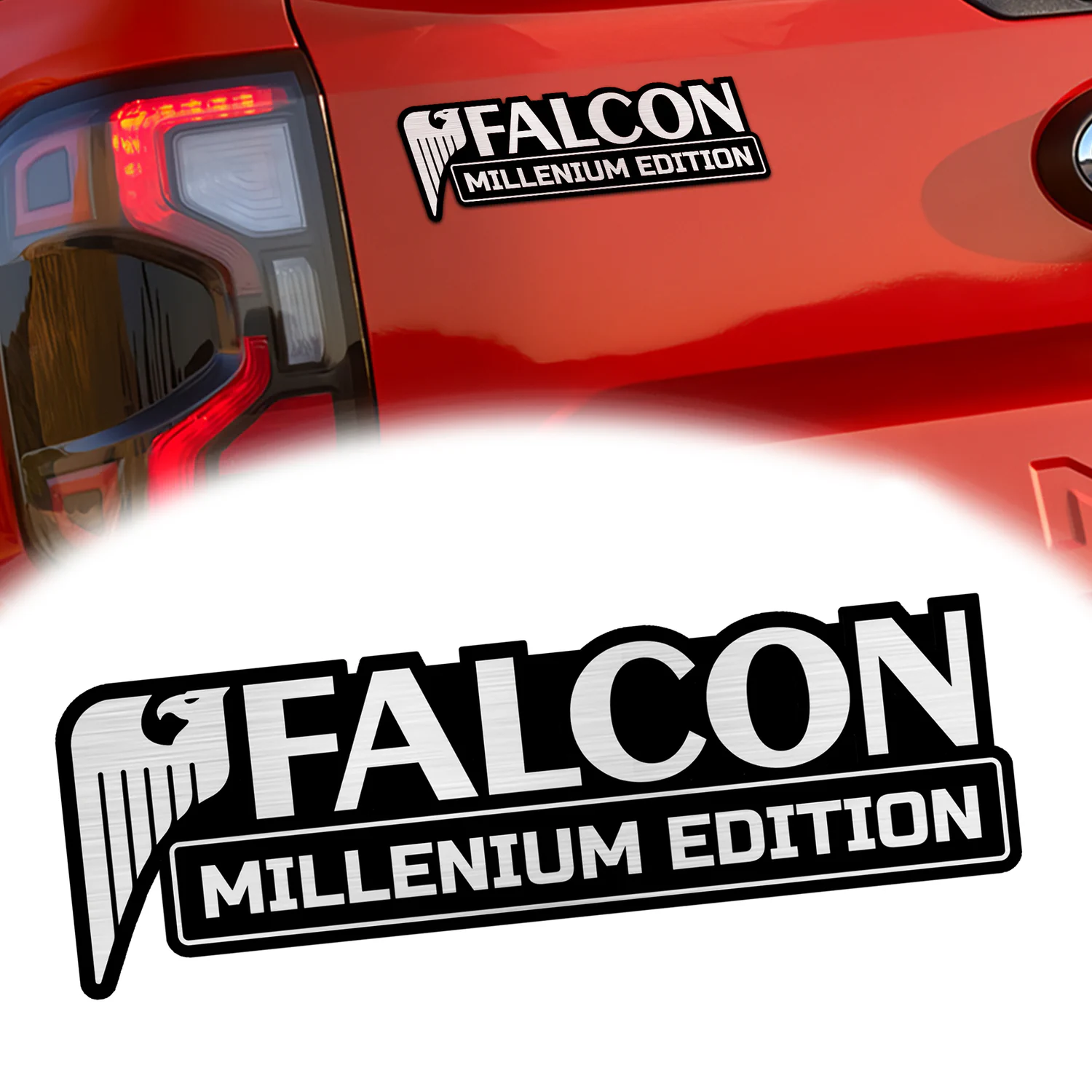 Falcon Millenium Car Emblem, 3D Metal Auto Badge Decal for Car Truck SUV, Silver Black