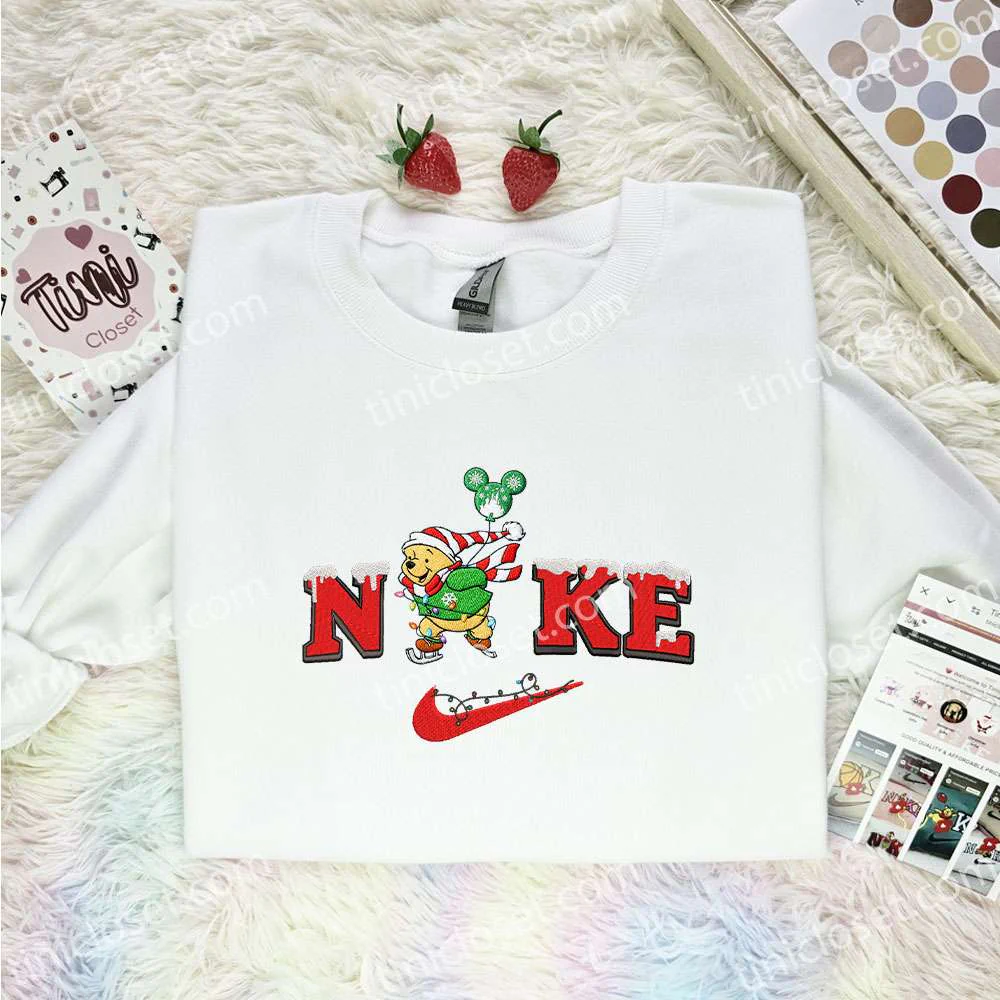 Winnie Pooh Xmas Embroidered Shirt, Disney Characters Embroidered Hoodie, Best Christmas Gift