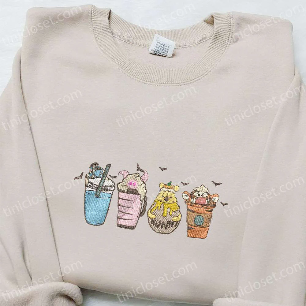 Winnie The Pooh Latte Coffee Embroidered Shirt, Winnie The Pooh Disney Embroidered Shirt, Best Gift Ideas For Family